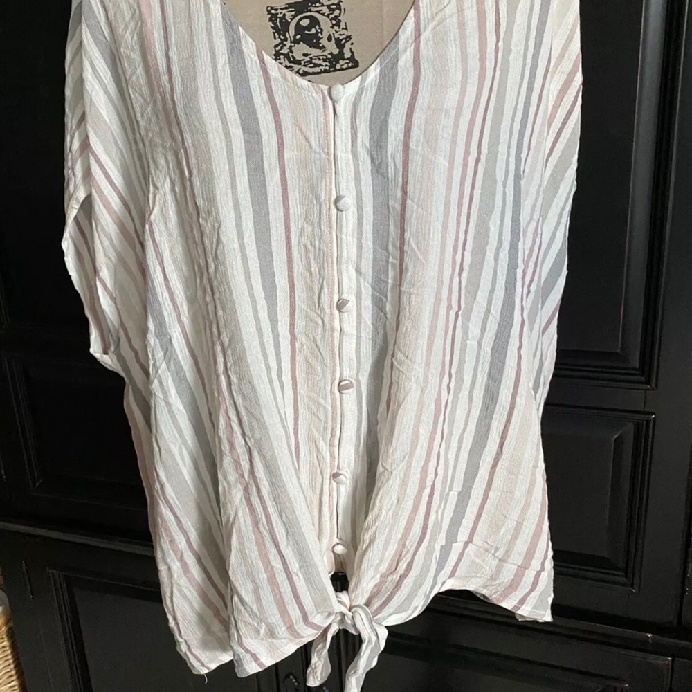 Torrid 2 Striped Dolman Sleeve Tie Front Blouse 2X